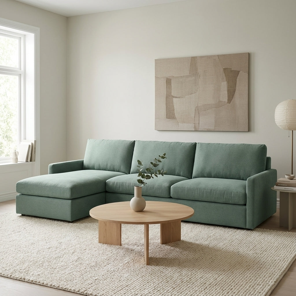 Ethan Luxe Express Ship 128" 2 Trillium Cushion Sofa + Chaise