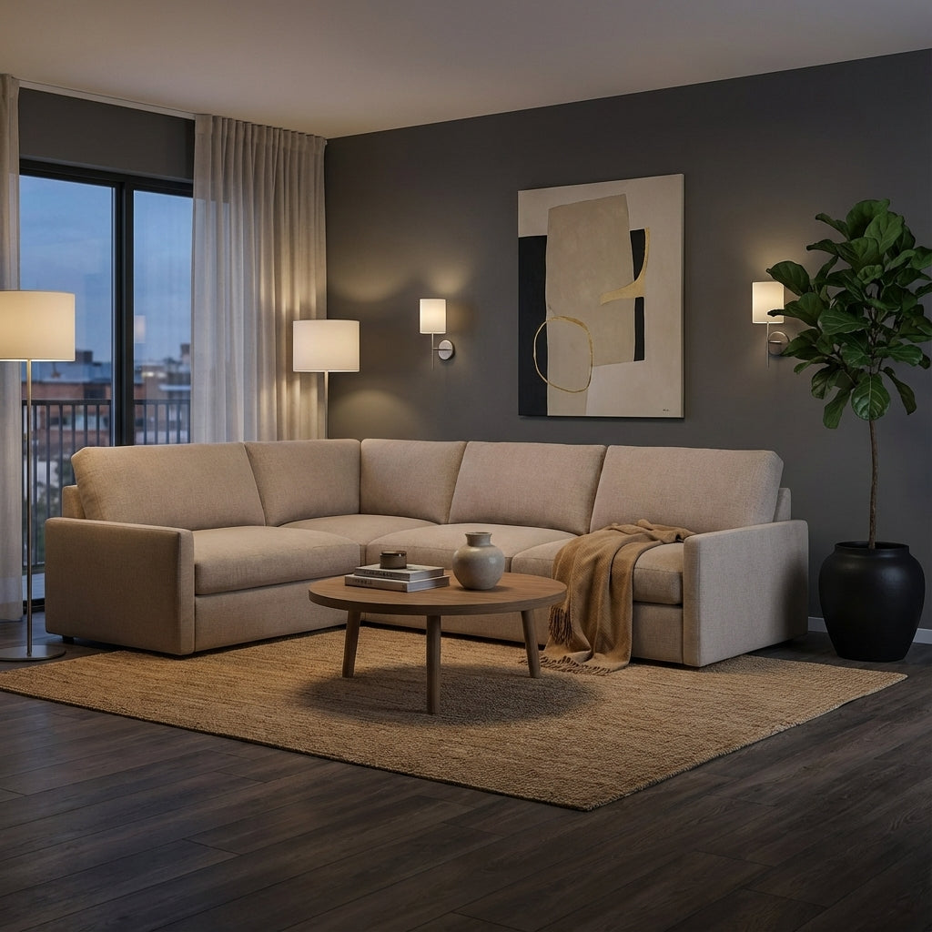 Ethan Luxe Express Ship 135" x 89" 5 Trillium Cushion Sectional