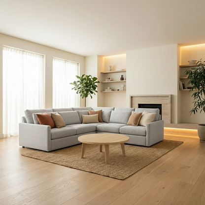 Ethan Luxe Express Ship 117" x 117" 5 Trillium Cushion Sectional + Kidney Pillow