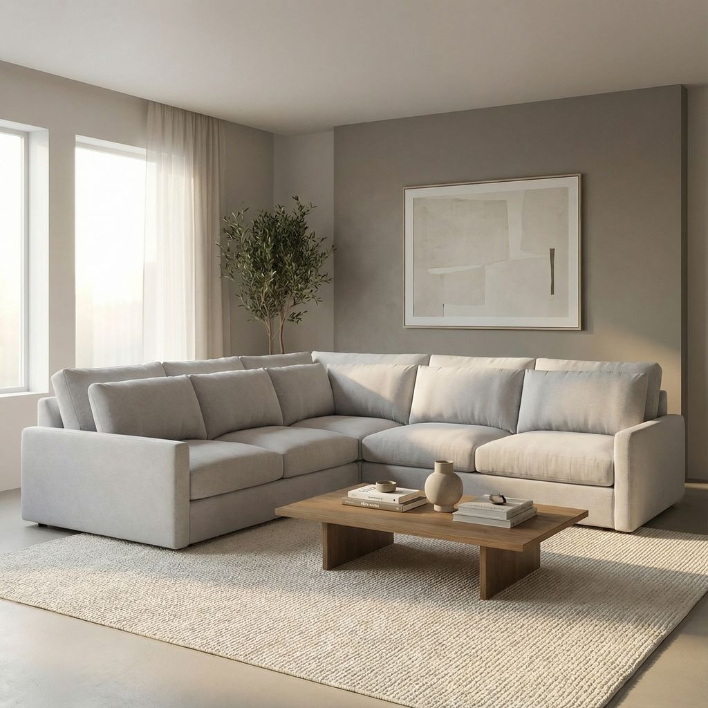 Ethan Luxe Express Ship 135" x 103" 5 Trillium Cushion Sectional + Kidney Pillow