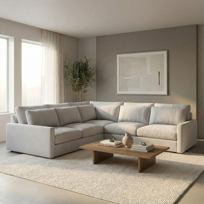 Ethan Luxe Express Ship 135" x 103" 5 Trillium Cushion Sectional + Kidney Pillow