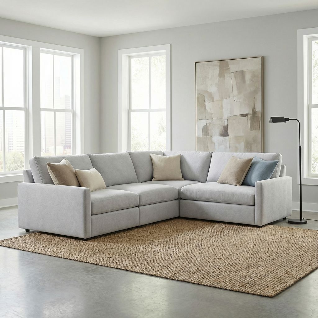 Ethan Luxe Express Ship 135" x 89" 5 Trillium Cushion Sectional + Kidney Pillow