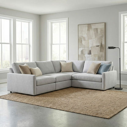 Ethan Luxe Express Ship 135" x 89" 5 Trillium Cushion Sectional + Kidney Pillow