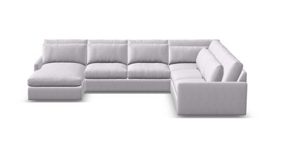 Ethan Luxe Express Ship 144" x 111" 5 Trillium Cushion Sectional + Chaise + Kidney Pillows