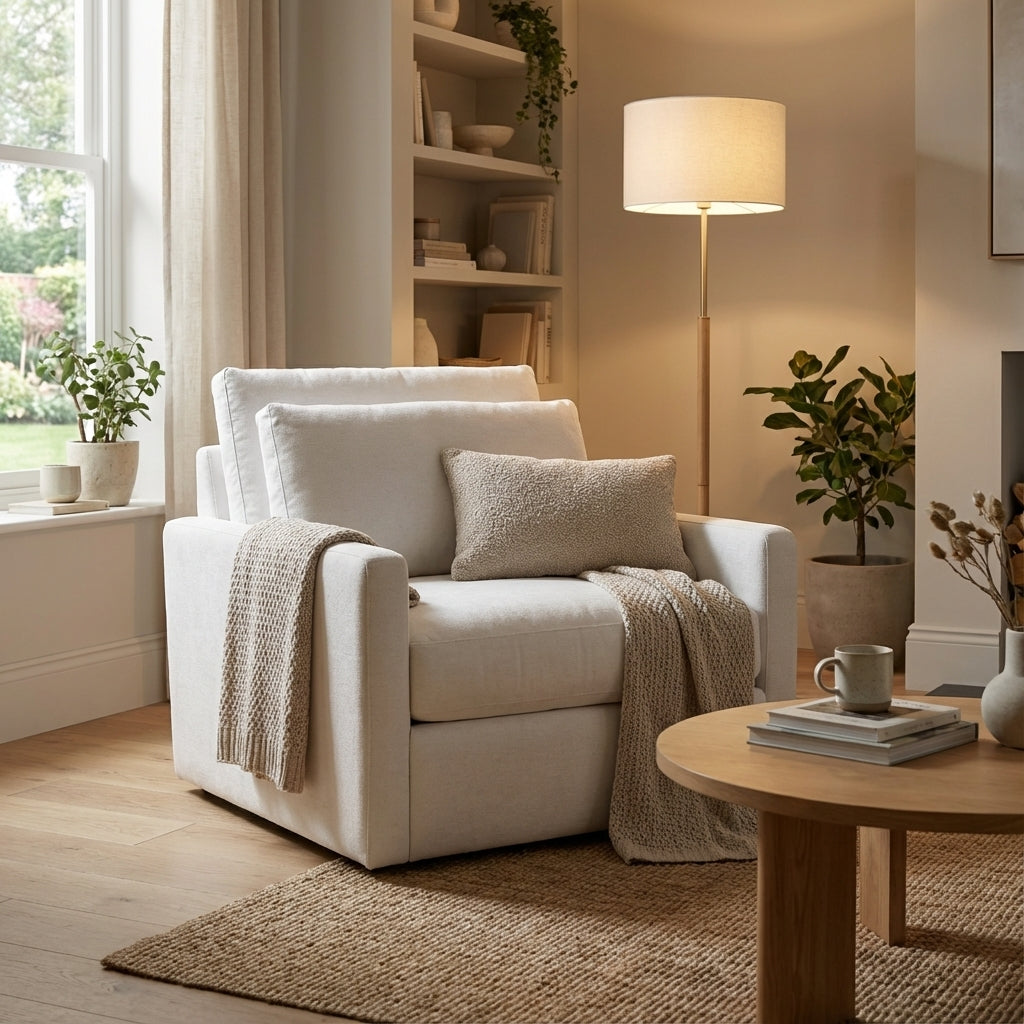 Ethan Luxe Express Ship 40" Occasional Chair + Kidney Pillow - Crypton Natural Linen