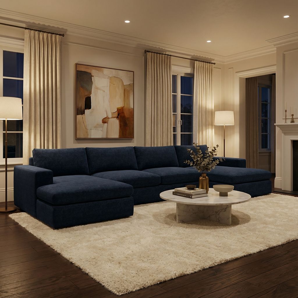 Everette Luxe Express Ship 159" Trillium Cushion Dual Chaise Sectional