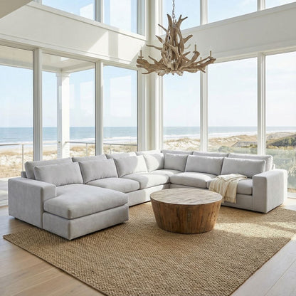 Everette Luxe Express Ship 150" x 117" 5 Trillium Cushion Sectional + Chaise + Kidney Pillow