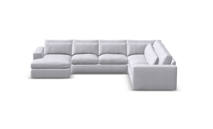 Everette Luxe Express Ship 150" x 117" 5 Trillium Cushion Sectional + Chaise + Kidney Pillow