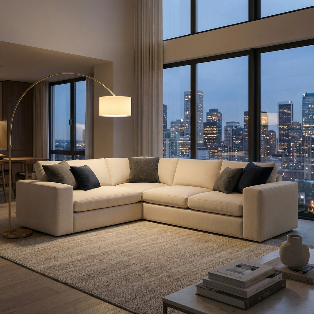 Everette Quick Ship 113" x 95" 5 Trillium Cushion Sectional - Performance Stone Chenille