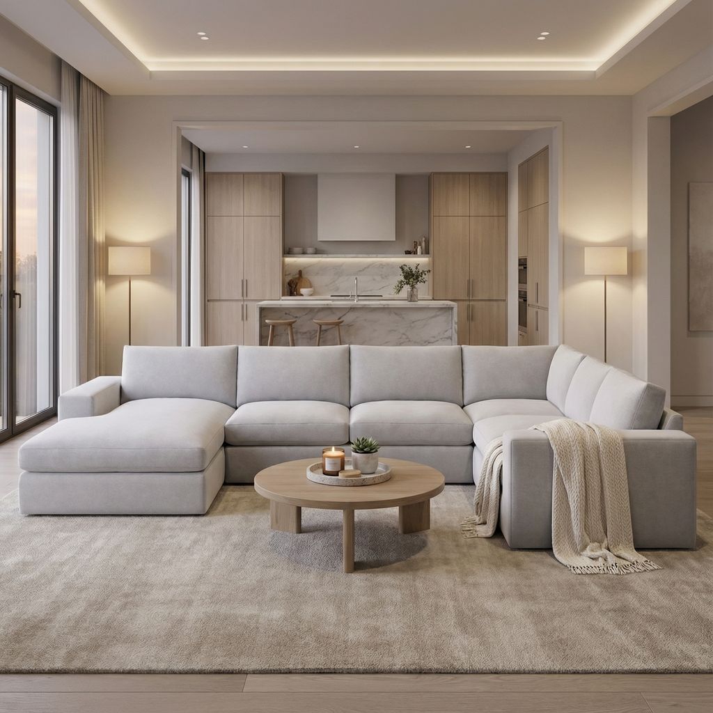 Everette Express Ship 146" x 113" 5 Trillium Cushion Sectional + Chaise