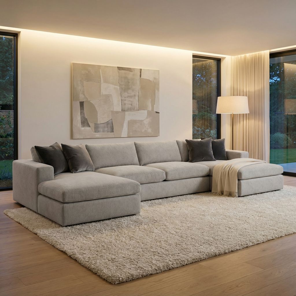 Everette Luxe Express Ship 173" Trillium Cushion Dual Chaise Sectional