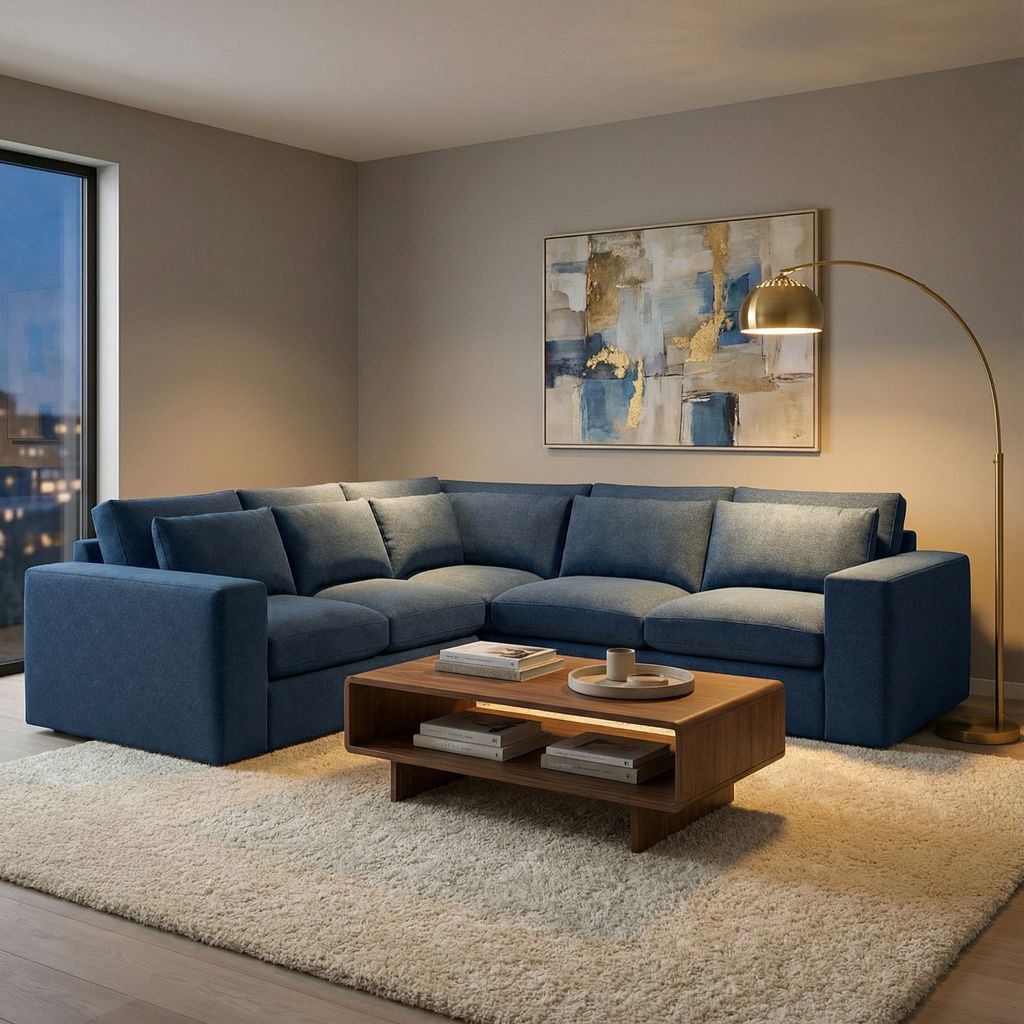 Everette Luxe Express Ship 117" x 109" 5 Trillium Cushion Sectional + Kidney Pillow - Performance Admiral