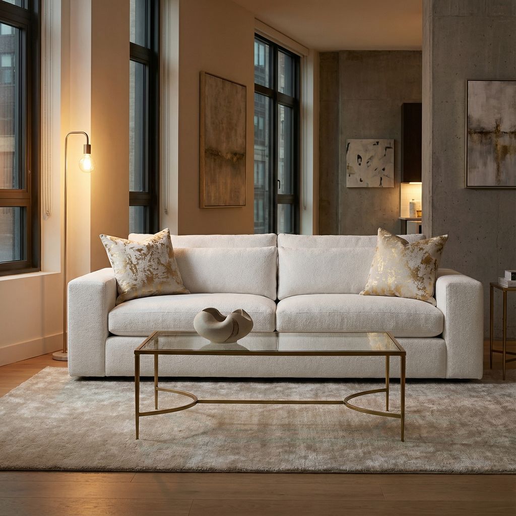 Everette Luxe Express Ship 107" 2 Trillium Cushion Sofa + Kidney Pillow