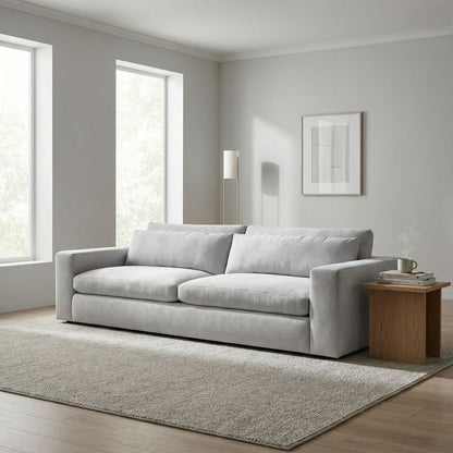 Everette Luxe Express Ship 118" 2 Trillium Cushion Sofa + Kidney Pillows