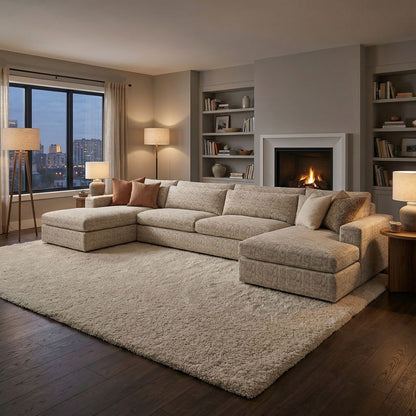 Everette Luxe Express Ship 184" Trillium Cushion Dual Chaise Sectional + Kidney Pillow