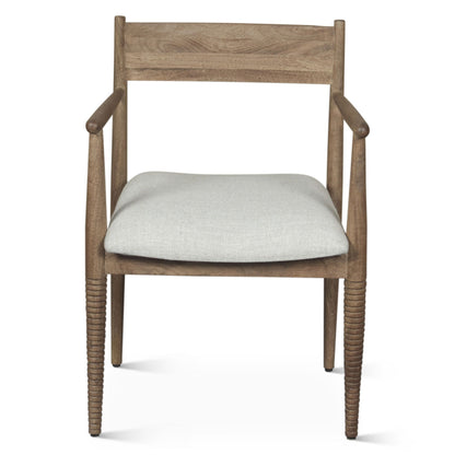Blair Upholstered Dining Chair - Beige Linen + Natural Brown