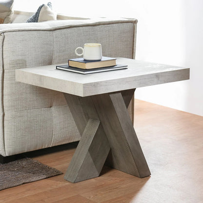 Tempe 28" X Base End Table - Reclaimed Pine + Concrete