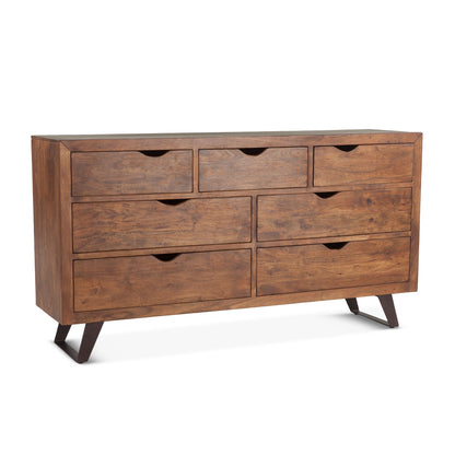 Nosara Acacia + Iron 71" 7 Drawer Dresser - Natural + Gray