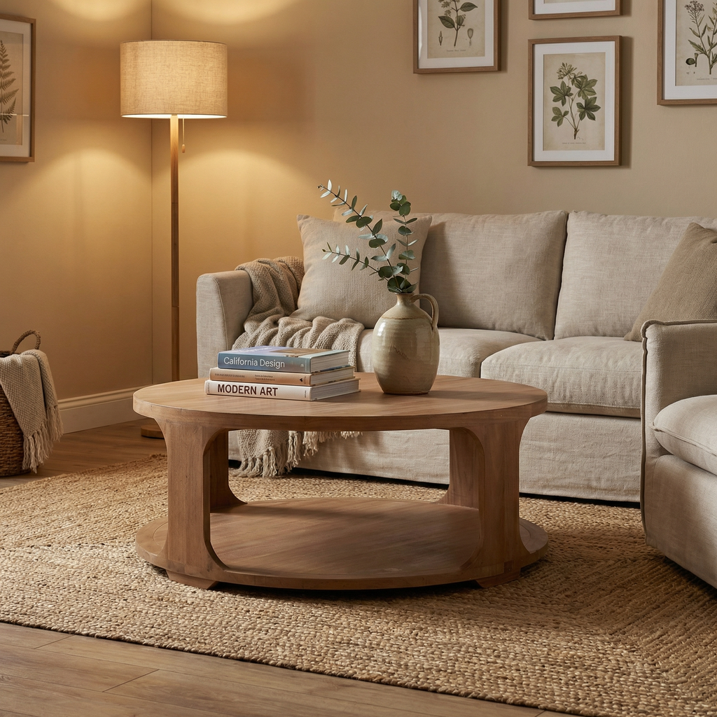 Farah 48" Mahogany Round Coffee Table - Fruitwood