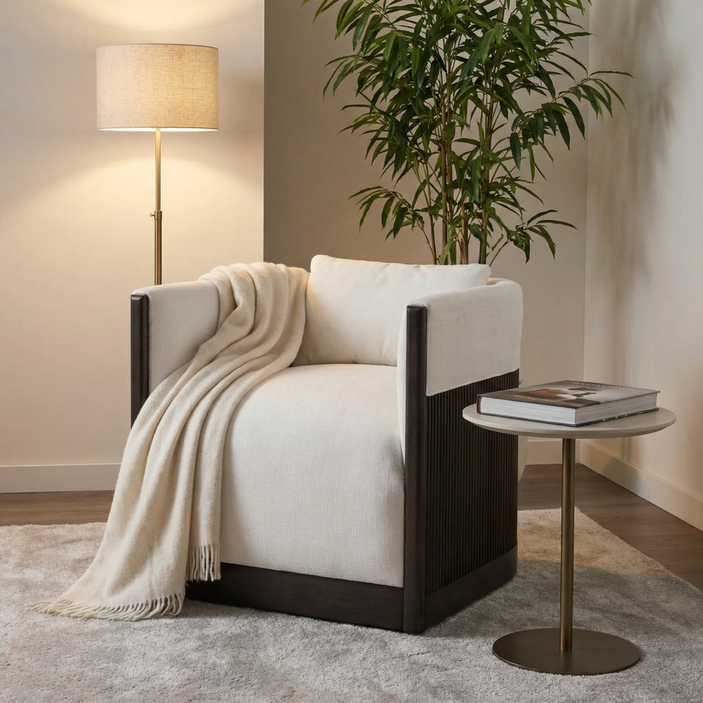 Ferrell 28" Swivel Chair - Walnut + Siena Ivory Linen