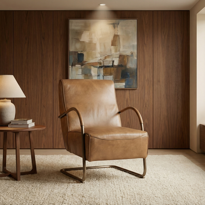 Flint 24" Top Grain Leather Chair - Toffee + Iron