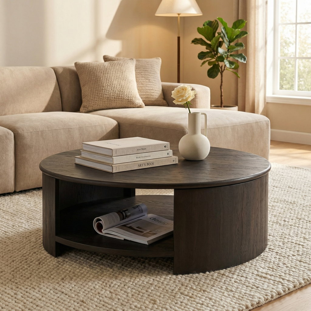 Florrie 48" Round Coffee Table - Smoked Black