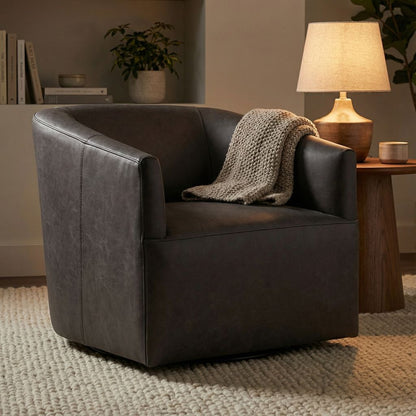 Fosca 29" Top Grain Leather Swivel Chair - Chocolate