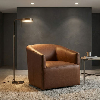 Fosca 29" Top Grain Leather Swivel Chair - Earth