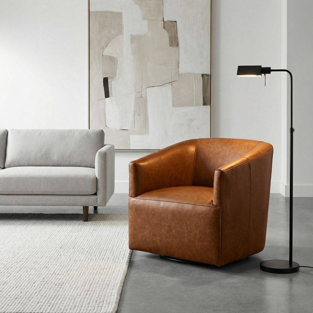 Fosca 29" Top Grain Leather Swivel Chair - Saddle