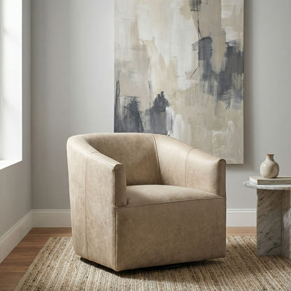 Fosca 29" Top Grain Leather Swivel Chair - Sand Cloud