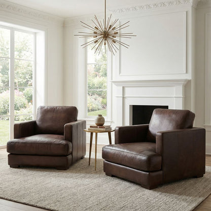 Franklin 36" Top Grain Leather Swivel Chair - Diva Oak