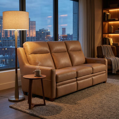 Fraser 77" Top Grain Power Motion Reclining Sofa - Latte