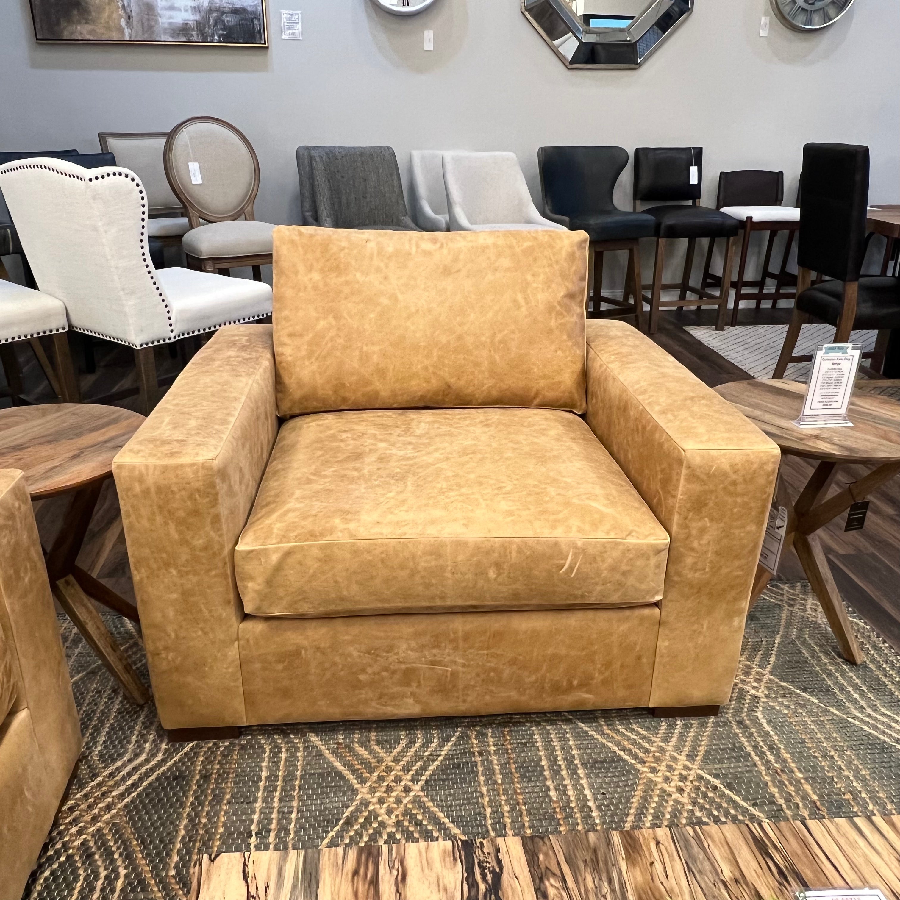 Gretchen Express Ship 48" Top Grain Leather Occasional Chair - Cider