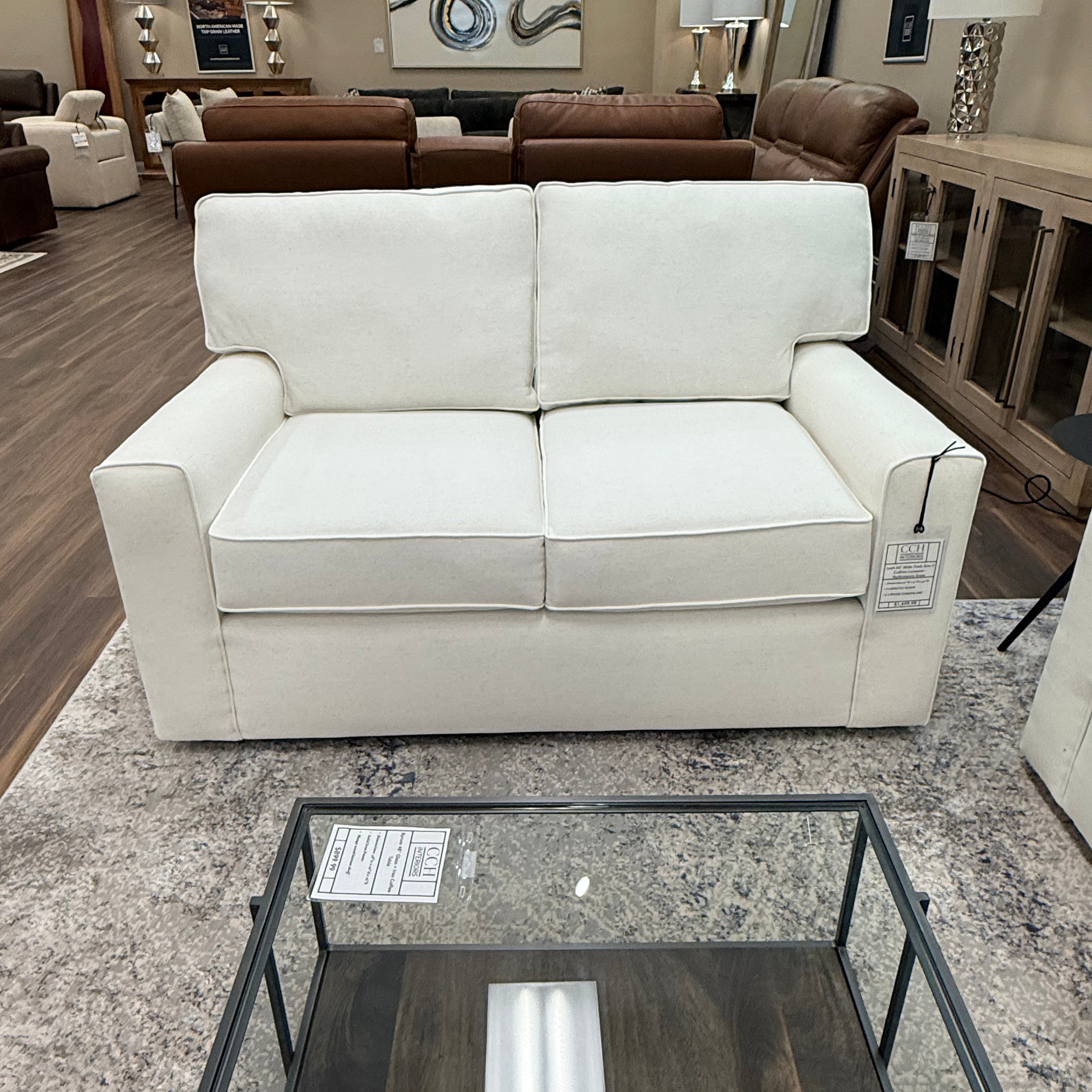 Leah 60" Wide Track Arm 2 Cushion Loveseat - Performance Snow