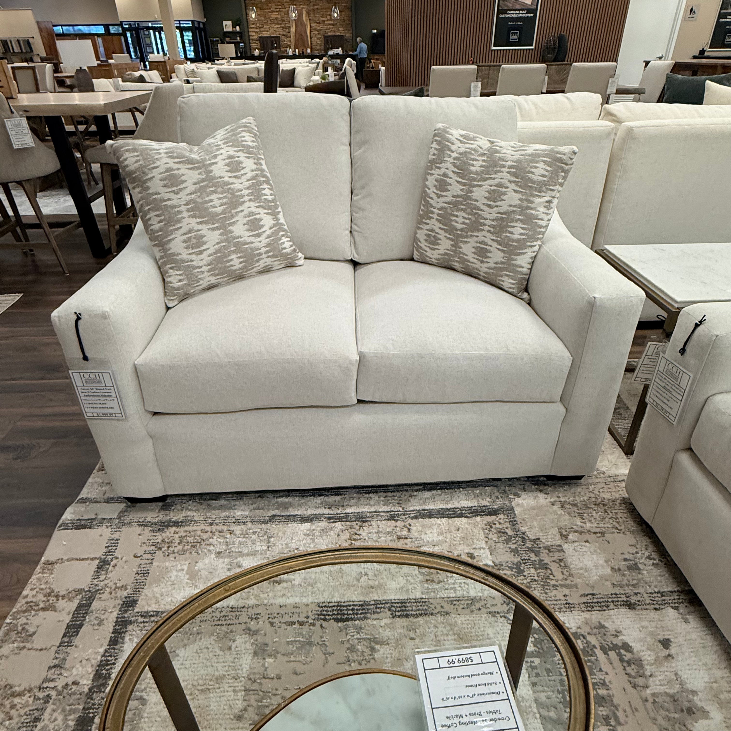 Carson 56" Sloped Track Arm 2 Cushion Loveseat - Performance Alabaster