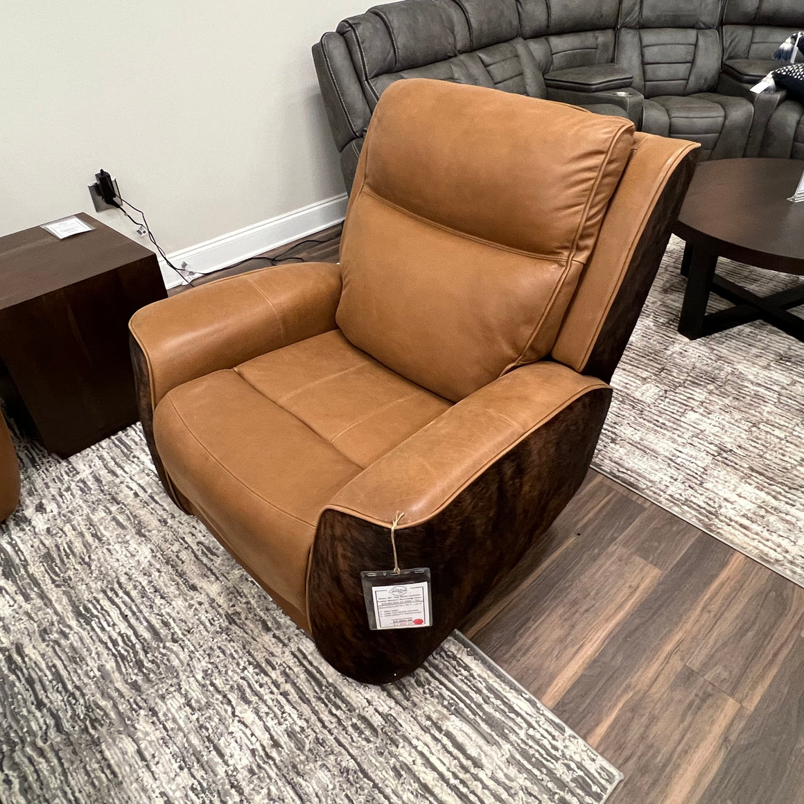 Waco 40" Top Grain Leather Power Motion Reclining Chair - Brindle Hair on Hide + Tan