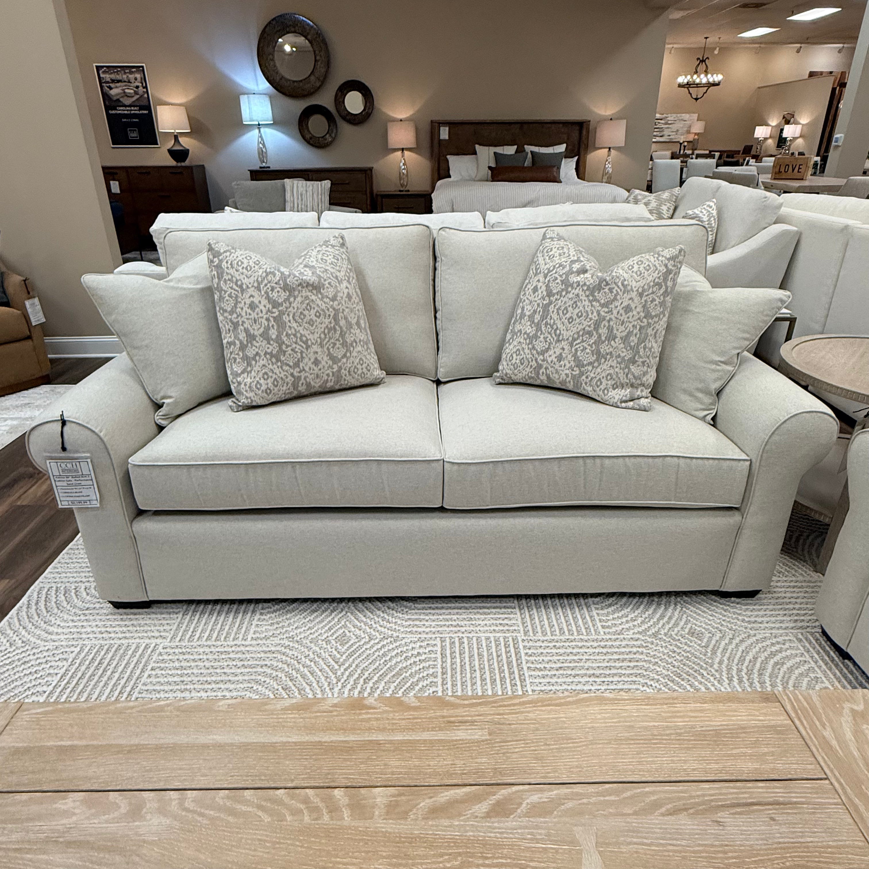 Katrina 84" Rolled Arm 3 Cushion Sofa - Performance Sand Linen