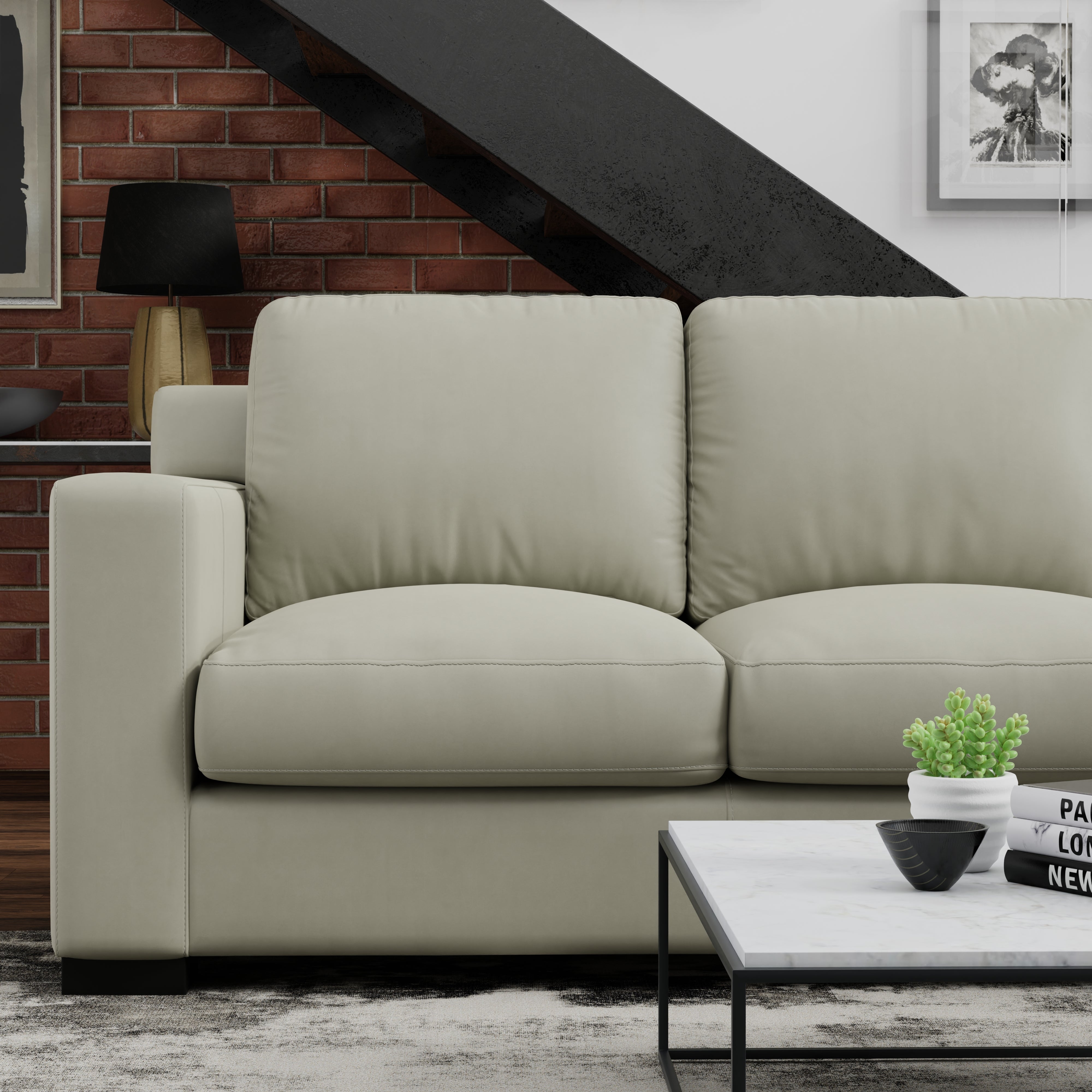 Mason 122" x 97" Top Grain Leather 6 Cushion Sectional - Portofino Steam