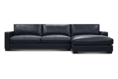 Norton 130" Top Grain Leather 2 Cushion Sofa  + Chaise- Amadeus Sapphire