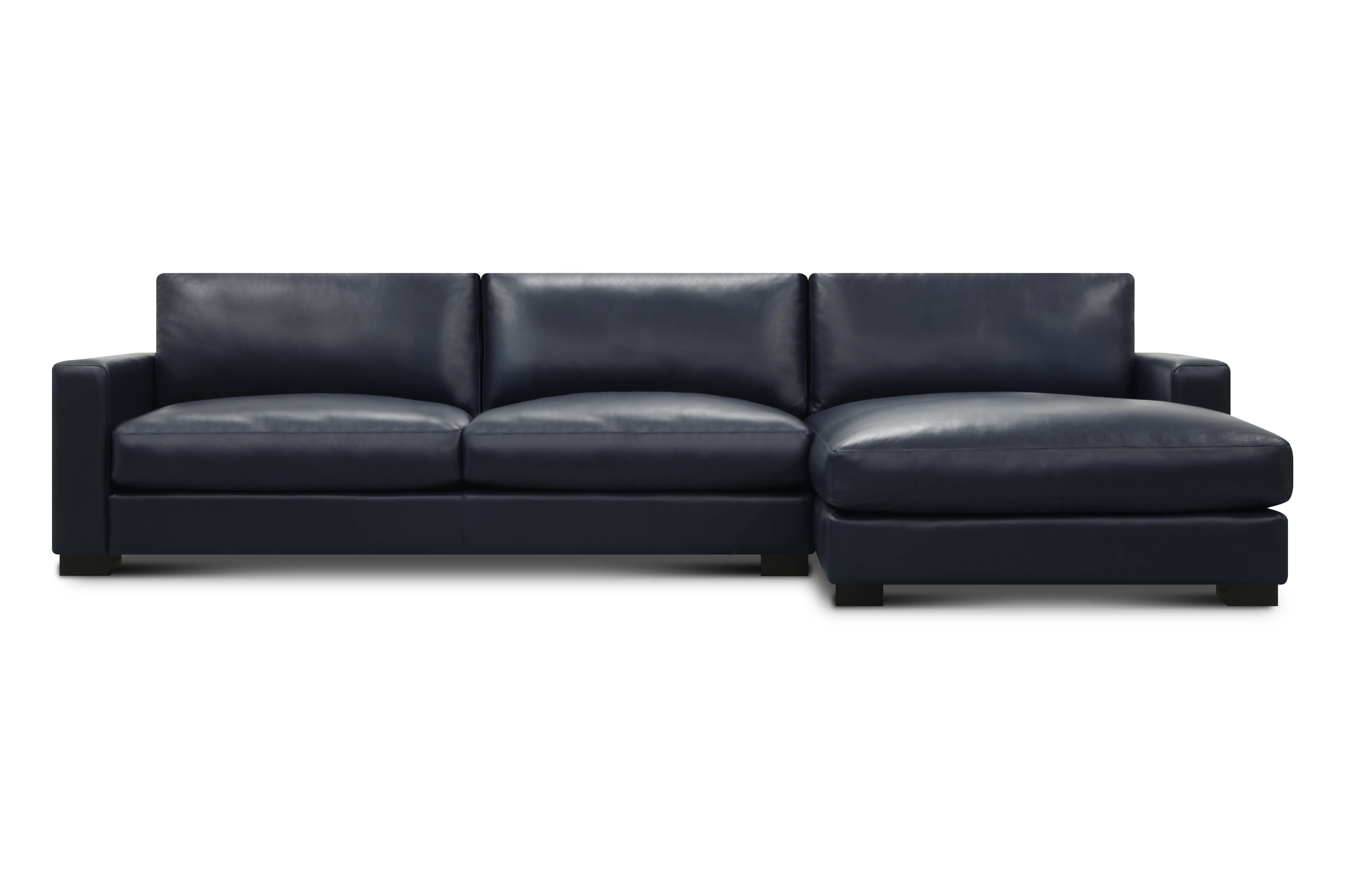 Norton 130" Top Grain Leather 2 Cushion Sofa  + Chaise- Amadeus Sapphire