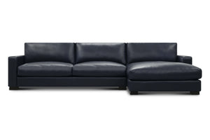 Norton 130" Top Grain Leather 2 Cushion Sofa  + RAF Chaise- Amadeus Sapphire