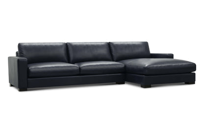 Norton 130" Top Grain Leather 2 Cushion Sofa  + Chaise- Amadeus Sapphire