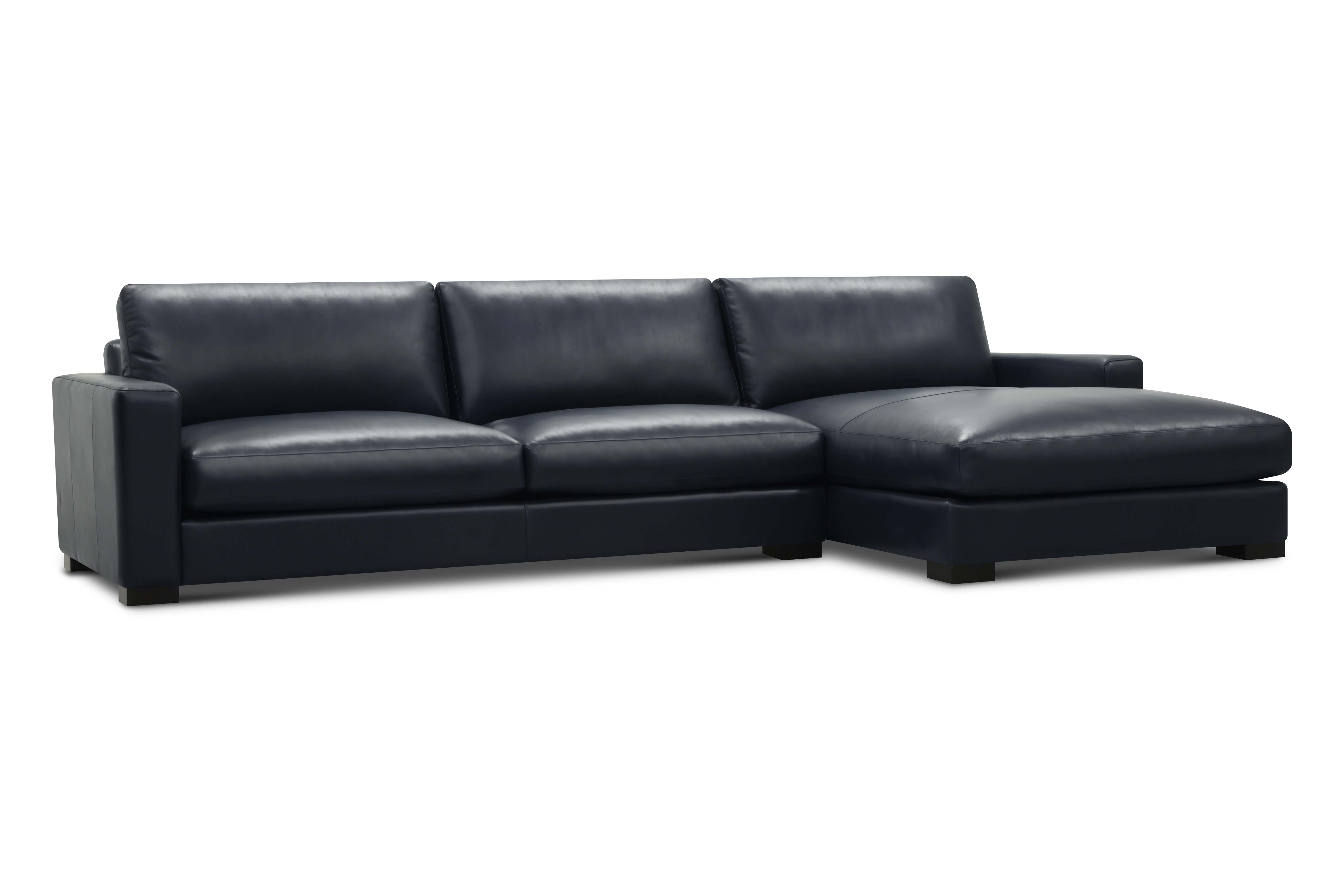 Norton 130" Top Grain Leather 2 Cushion Sofa  + Chaise- Amadeus Sapphire