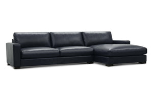 Norton 130" Top Grain Leather 2 Cushion Sofa  + RAF Chaise- Amadeus Sapphire