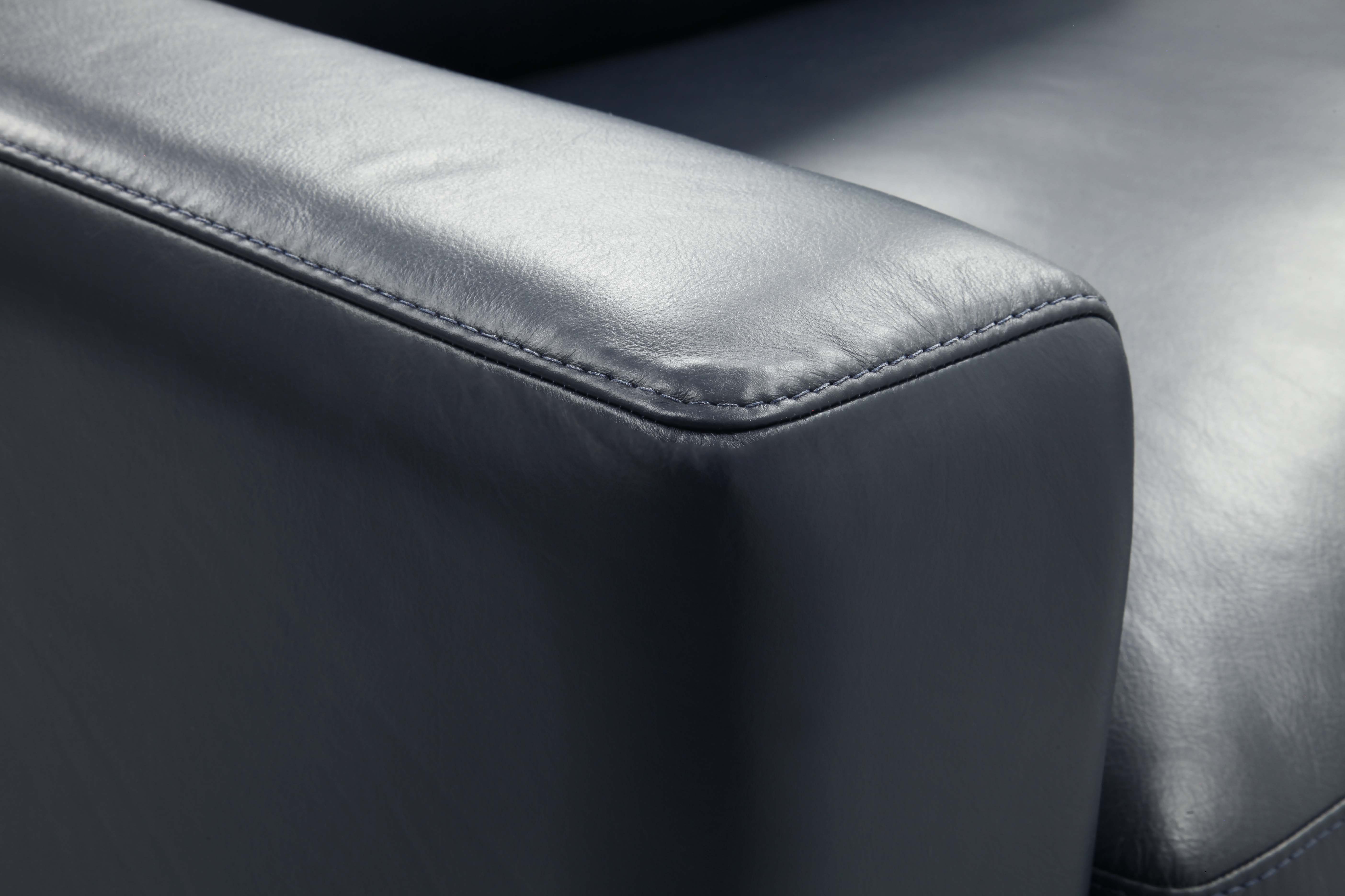 Norton 130" Top Grain Leather 2 Cushion Sofa  + Chaise- Amadeus Sapphire