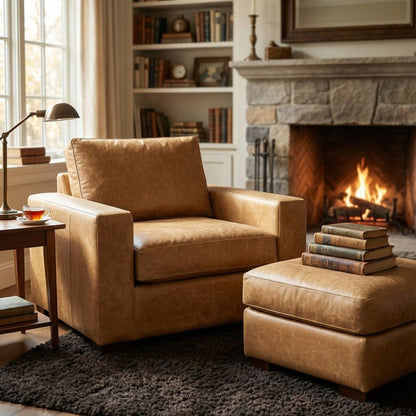 Gretchen Express Ship 48" Top Grain Leather Chair & Half - Cider