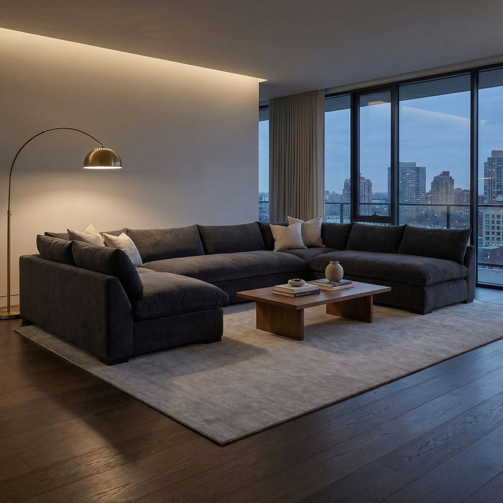 Ghent 152" x 112" x 112" Bench Cushion Sectional - Crypton Charcoal