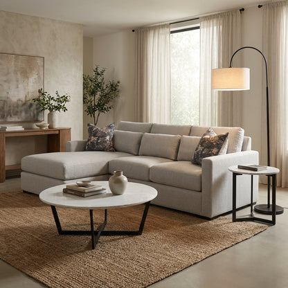 Glenda 104" Quick Ship Bench Cushion Sofa + Chaise - Crypton Quicksilver