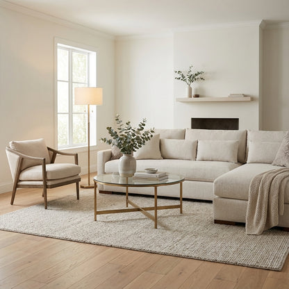 Glenda Quick Ship 130" Sofa + Right Arm Chaise - Cloud