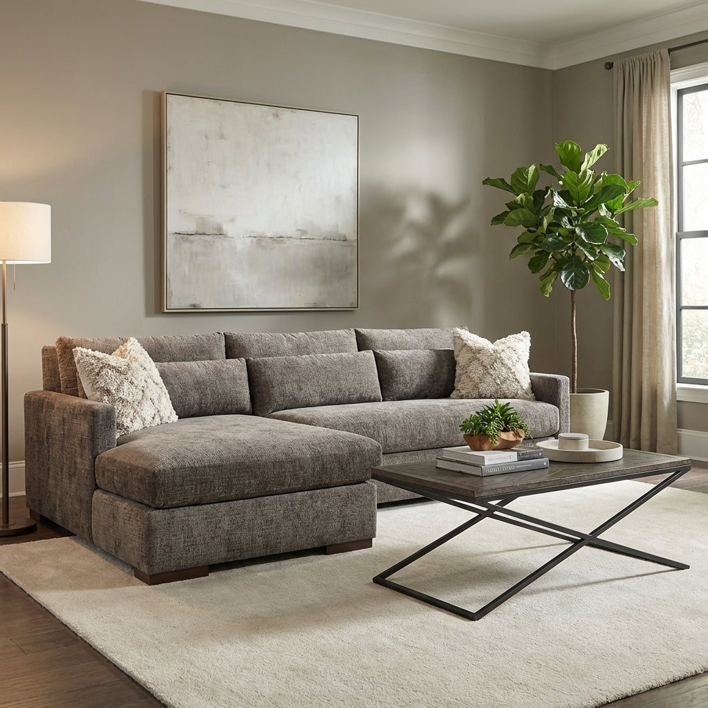 Glenda 130" Express Ship Sofa w/Left Arm Chaise - Performance Mink Chenille